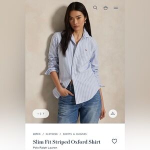 Ralph Lauren Stripe Slim Fit Oxford Collar Shirt Horse Logo Moss Green Cotton SM